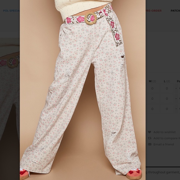 POL 🩵 73 POL Twill Distressed Loose Fit Pants In Pink Floral SR4 - Picture 3 of 7